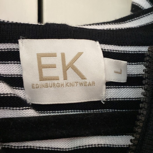Edinburgh Knitwear Full‎ Zip Hooded Striped Jacket Knit Black and White Neutral - Picture 7 of 11